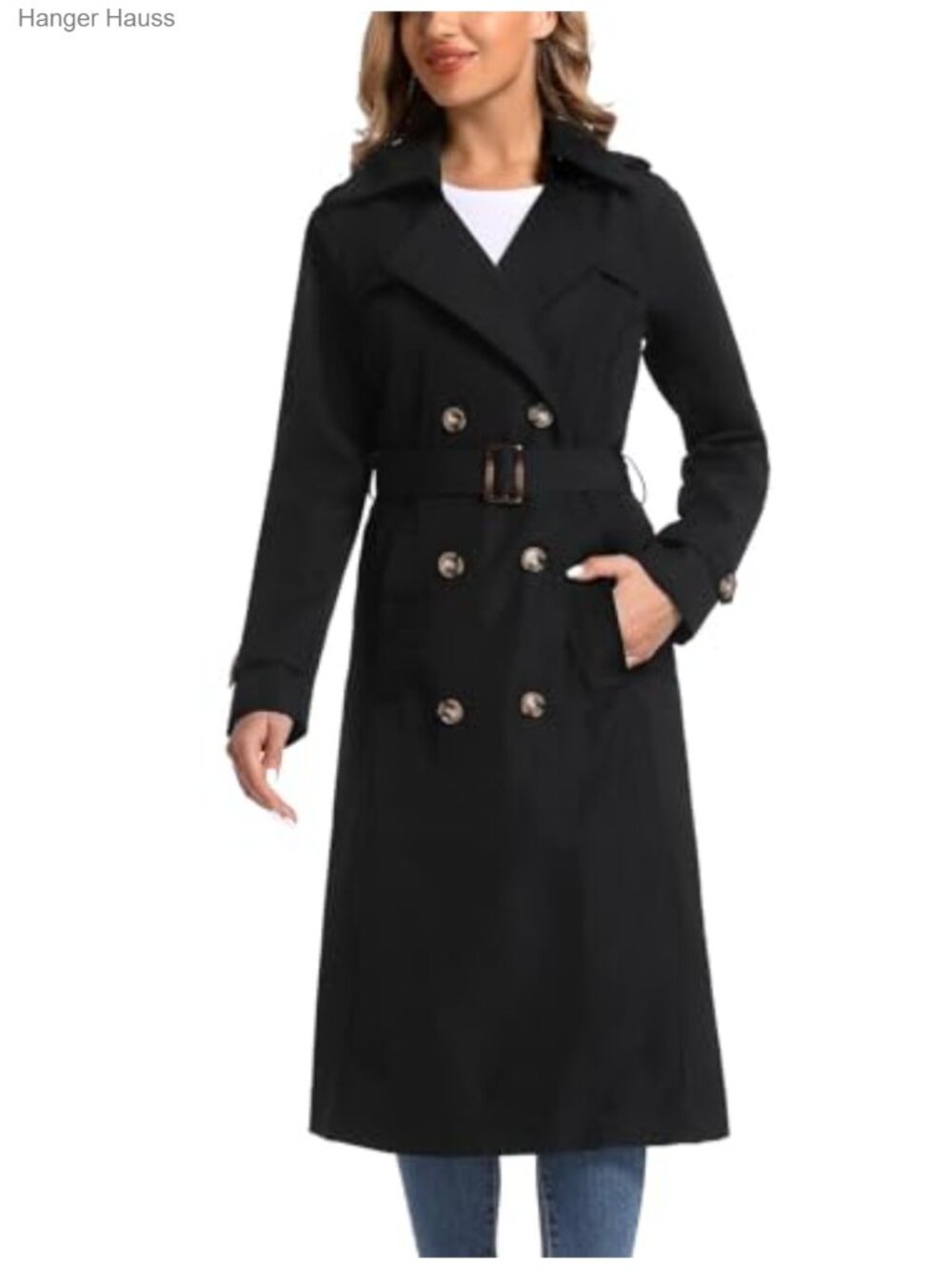 Women's Waterproof Trench Coat Double Breasted Long With Removable Hood -